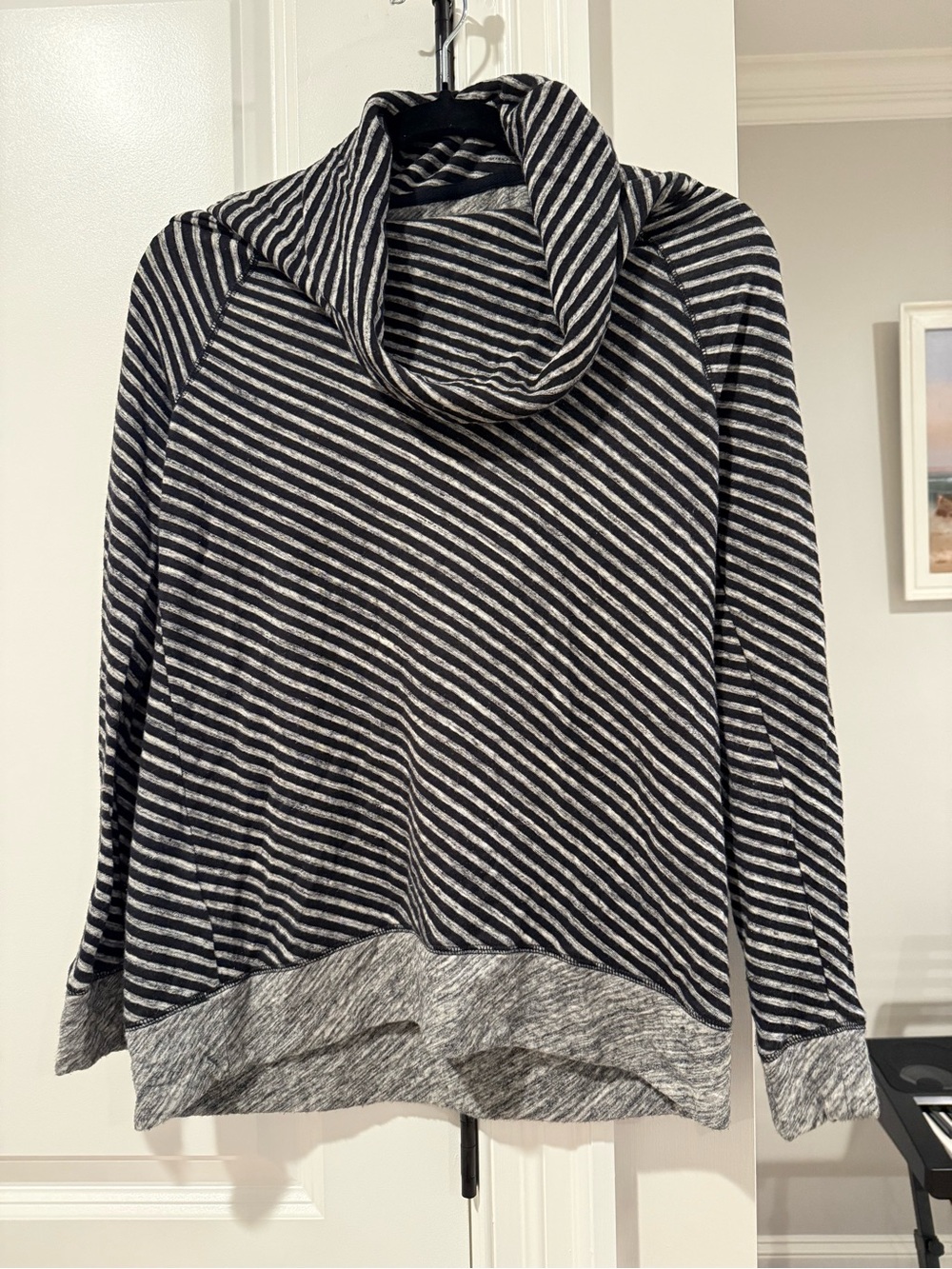 Lou & Grey Black and Grey Striped Cowl Neck Pullover